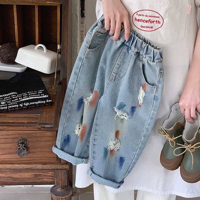 Childrens Jeans 2025 Autumn Spring Denim Pants for Kids Boys Ripped Trousers Fashion Teenager Casual Jeans Baby ClothingT251017