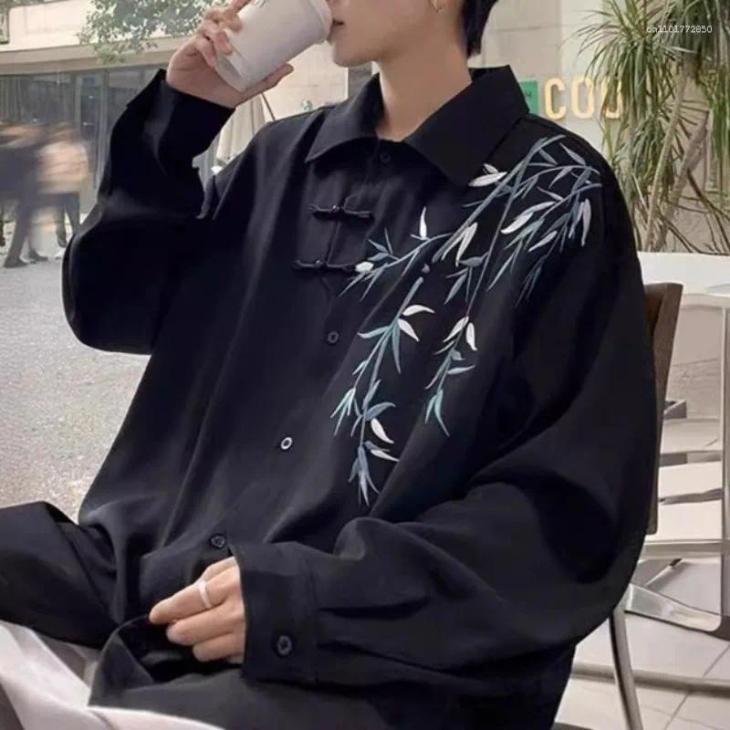 Men's Jackets Chinese Style Comfortable Spring Autumn Boyfriend Patchworks Quare Collar Embroidered Button Fashion Loose Long Sleeved Jacket