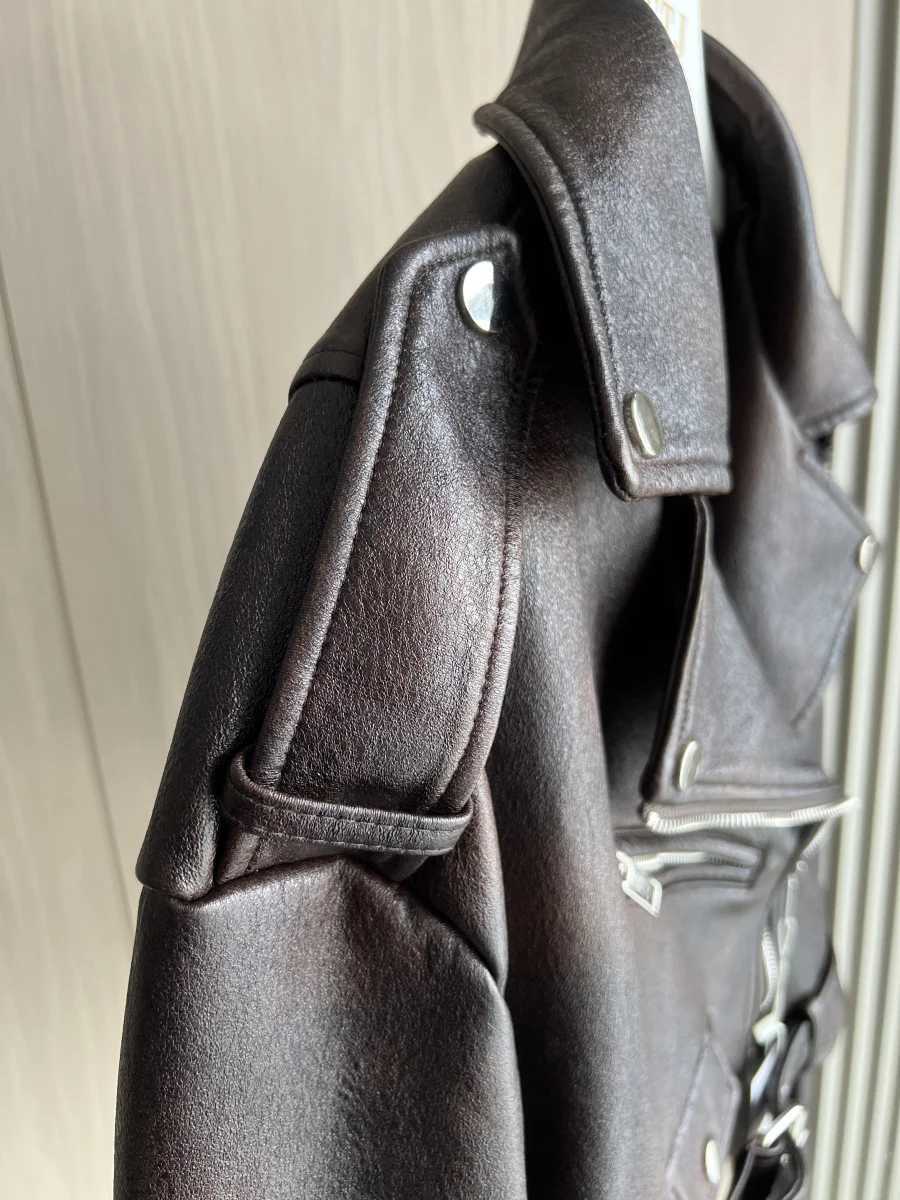 ETJ 2025 FallWinter New Arrivals Womens Faux Leather Biker Jacket Long Sleeve Collarless Short Coat 3046325T251017