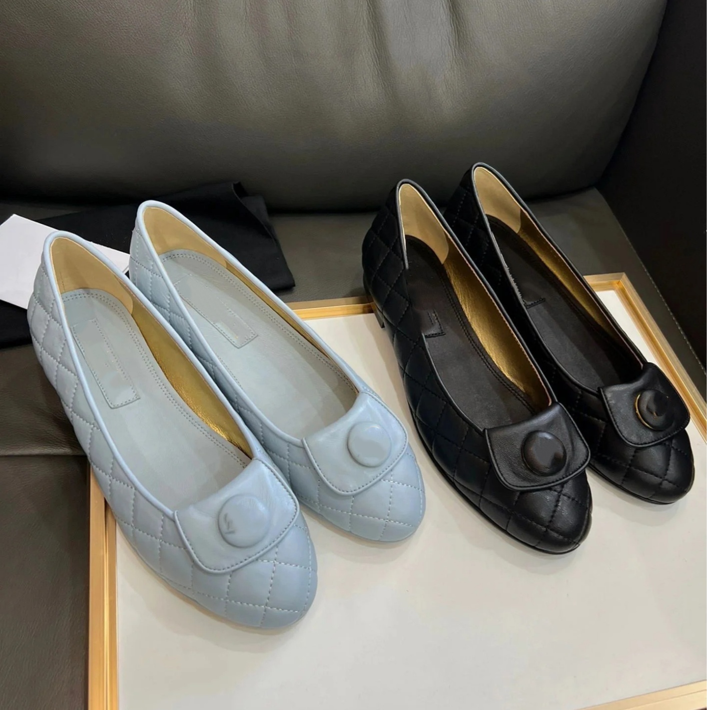 Paris designer Ballet Flats Shoes Women brands Quilted Genuine Leather Slip on Ballerina Round Toe Ladies Dress Shoes Zapatos De Mujer