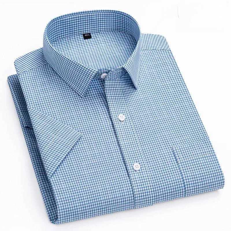 New in shirt hight qulity100cotton summer short sleeve shirts for men slim fit shirt thin plaid houndstooth soft office clothes J251017