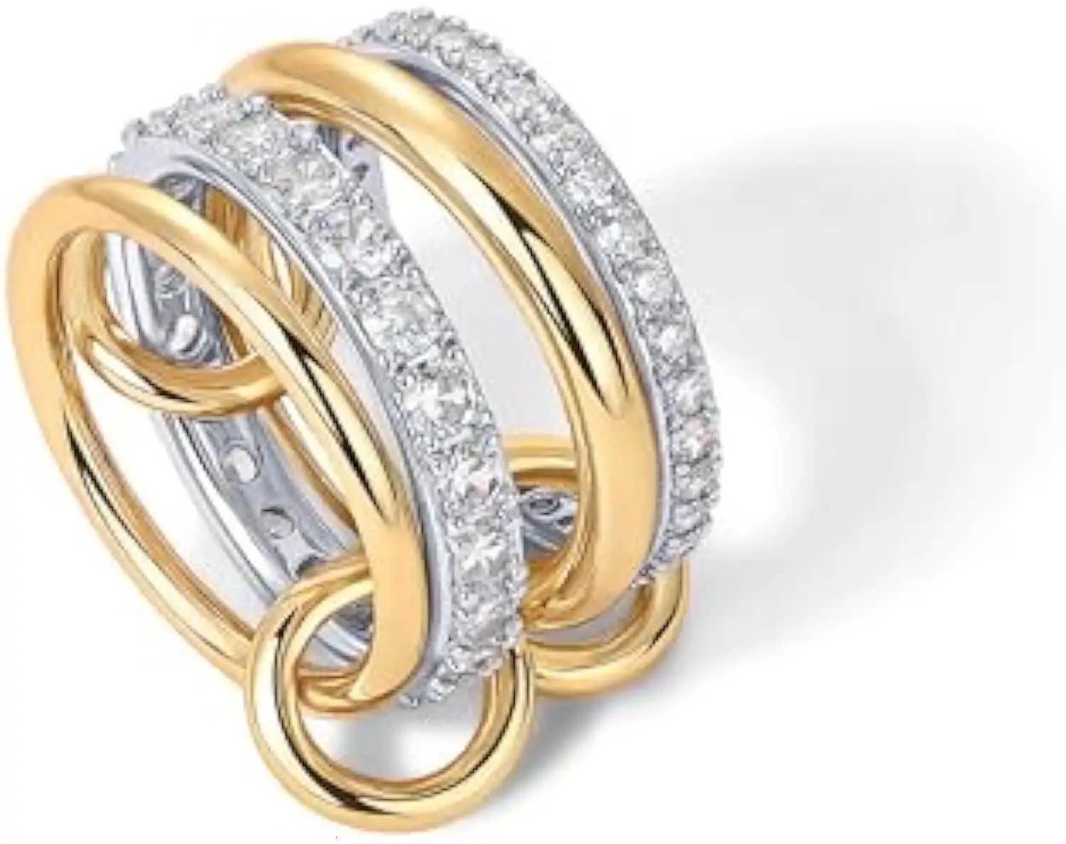 Lxalry 18K Gold Plated Interlocked Stackable Rings for Women NonTarnish Cubic Zirconia MultiBand Statement Ring Summer Gift Z251017