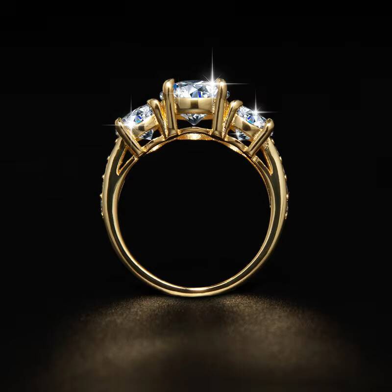 Luxury S925 Sterling Silver Gold Plated Three Diamond Moissanite Ring for Women Wedding Engagement Rings