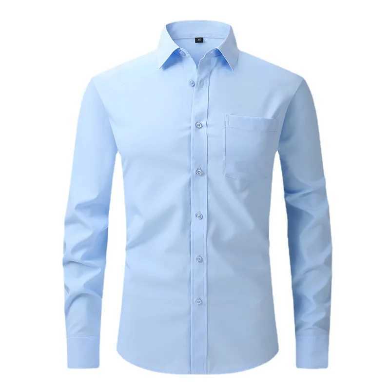 Solid Color Mens Longsleeved Shirt Singlebreasted Square Collar Small Elastic Shirts Suitable for WeddingBusinessOffice J251017