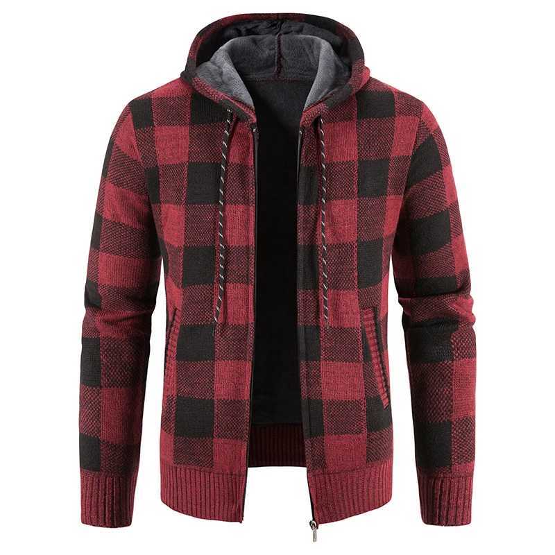 Mens New Plaid Jacket Hooded Sweater Autumn Winter Fleece Outwear Thick Warm Casual Clothing Cold Windbreaker Coat J251017
