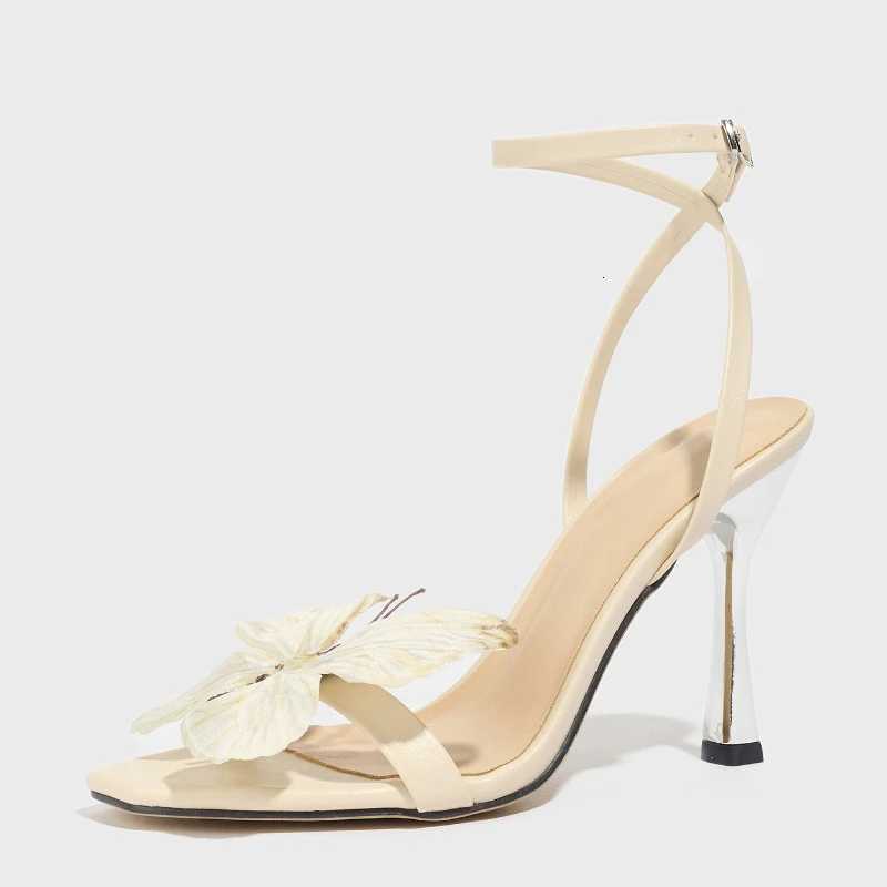 Apricot Butterflyknot Decoration Design Brand High Heeled Sandals Women Fashion Ankle Strap Buckle Sandals Elegant Dress Shoes Z251015