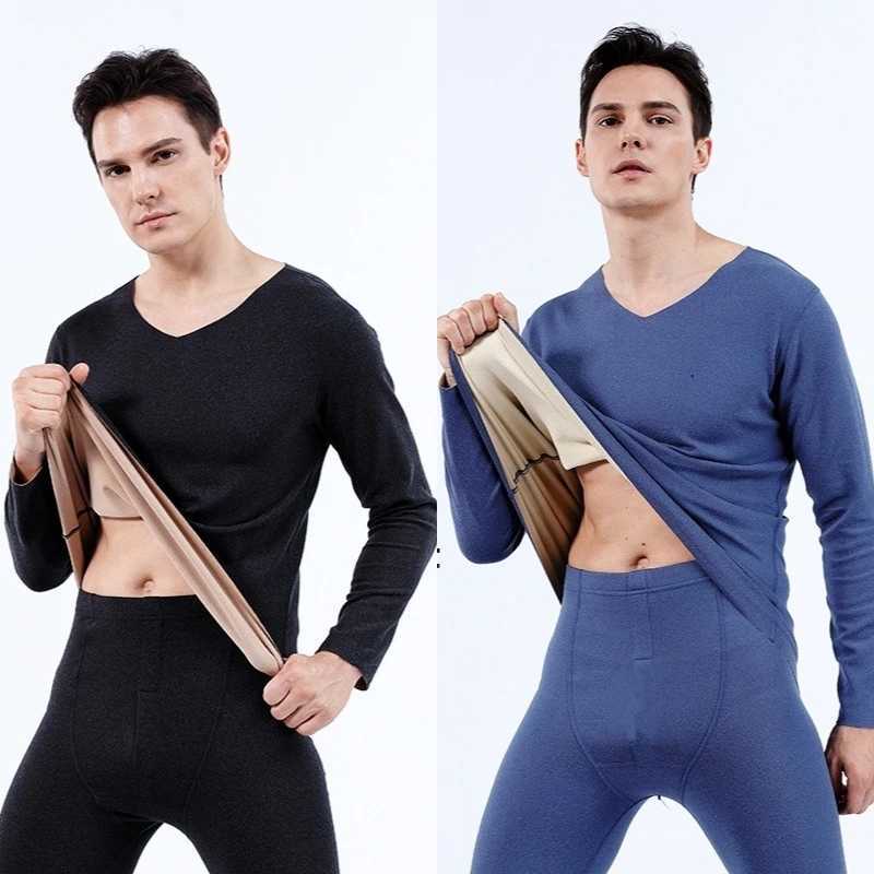 Men DoubleSided NonMarking Heating Thermal Underwear Set of Large Size Autumn Clothes and Pants Mens Padded Composite Bottom H251017
