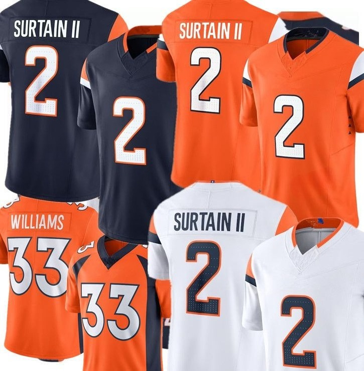 NFL broncos''Jersey Bo Nix Surtain II Courtland Sutton Quinn Meinerz Javonte Williams Zach Allen Marvin Mims Jr Alex Singleton Tim Patrick Football Jerseys