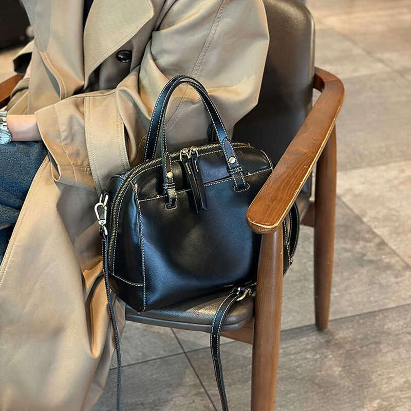 Elegant New Genuine Leather Boston Pillow Crossbody Textured Fashionable Vegetable Tanned Top Layer Cowhide Women S Bag High Quality