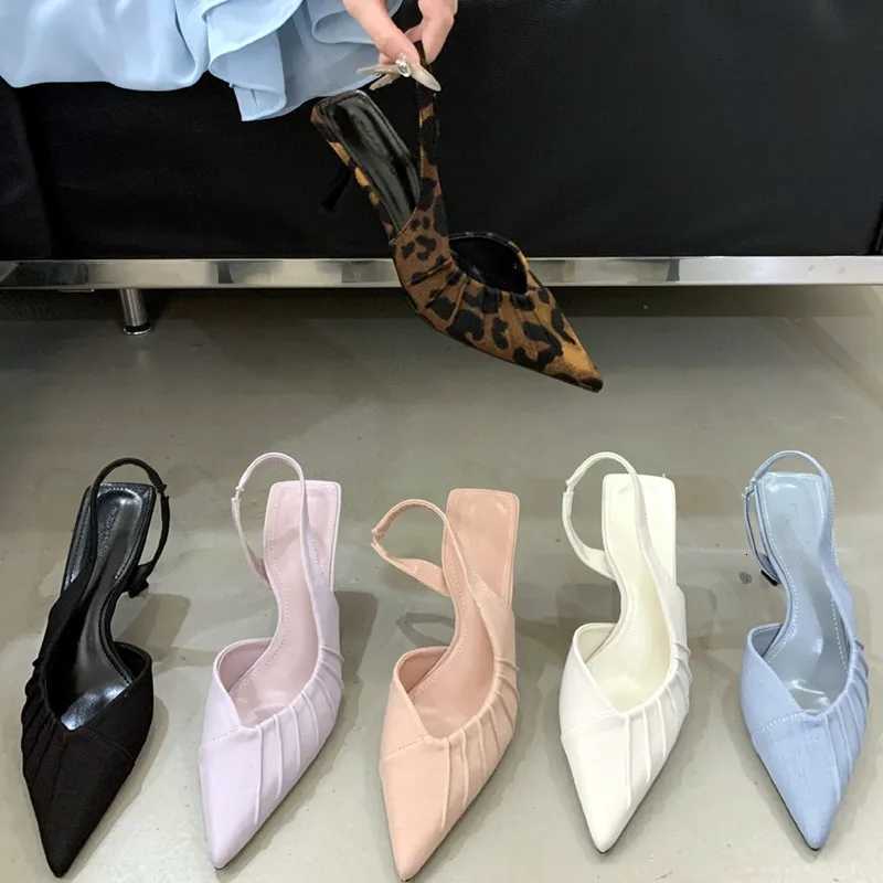 Flannel Pleated Pointed Toe High Heels Women Simple Buckle Strap Thin Heeled Sandals Summer Elegant Outdoor Casual Office Shoes Z251015