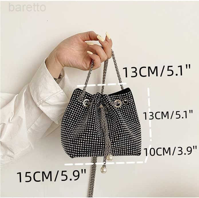 Womens Sparkly Rhinestone Purse Glitter Handbag Evening Drawstring Bucket Crossbody Bag for Wedding Party Prom Z251017