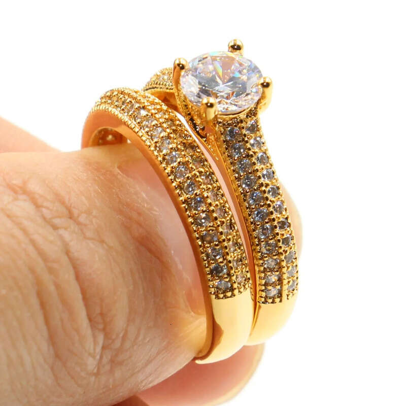 Wholesale Professional Lots Of Stock Classical Fashion Jewelry Sterling Sier&Gold Fill Round Cut White Topaz CZ Dia Wedding Ring