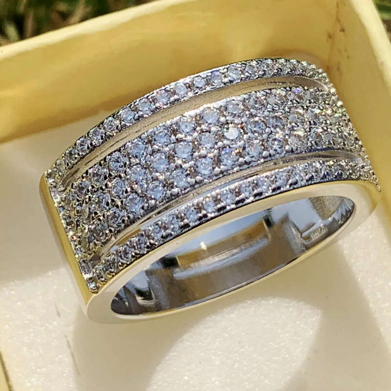 Rulalei Sparkling Jewelry Sterling Sier Pave White Sapphire CZ Dia Gemstones Party Promise Women Wedding Band Ring Gift