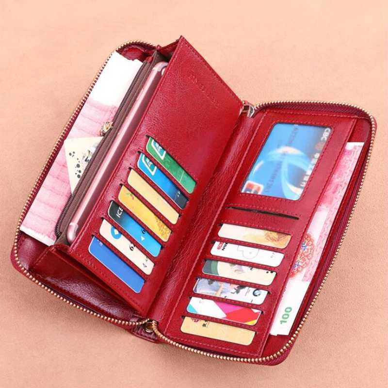 Women Cowhide Genuine Leather Wallet Travel Card Holder Zipper Long Wallet for Women Birthday GiftsW251017