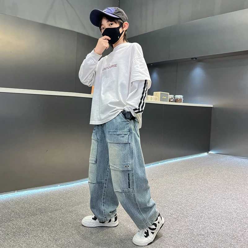 Boys Casual Loose Straight Leg Jeans Spring Autumn New Style Kids Letter Print Cargo pants Trousers for Big BoysT251017