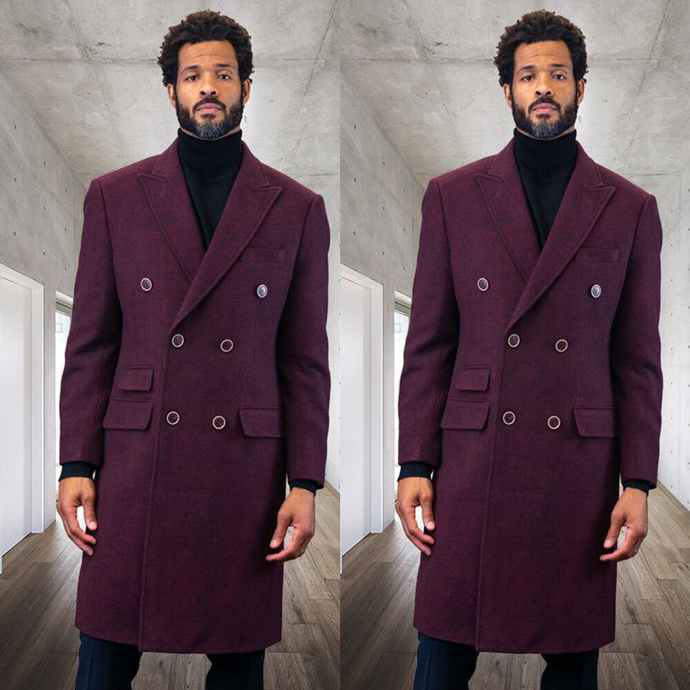 Purple Men's Long Coat Peaked Lapel Double Breasted Breasted Business Loose Fit One Piece Customized