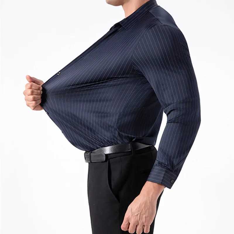 New Stylish Mens Striped Shirt Long Sleeve Business Casual High Elasticity Spring Autumn Seamless Easycare Soft Man Clothing J251017
