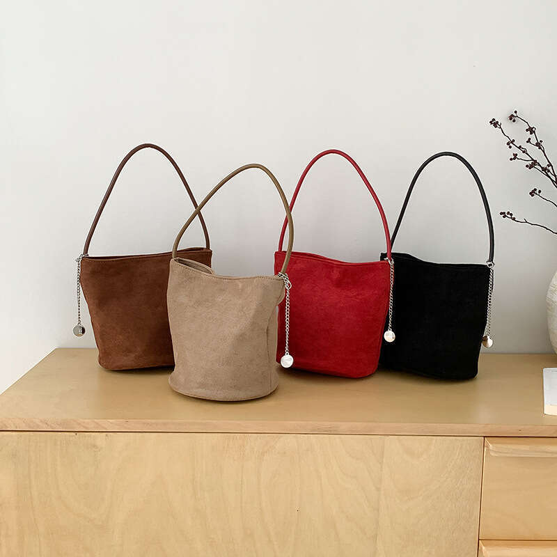Autumn Winter New Suede Leather Elegant Fashion Bucket Bag Large Capacity Versatile High-End Commuter Handbag For Women B5