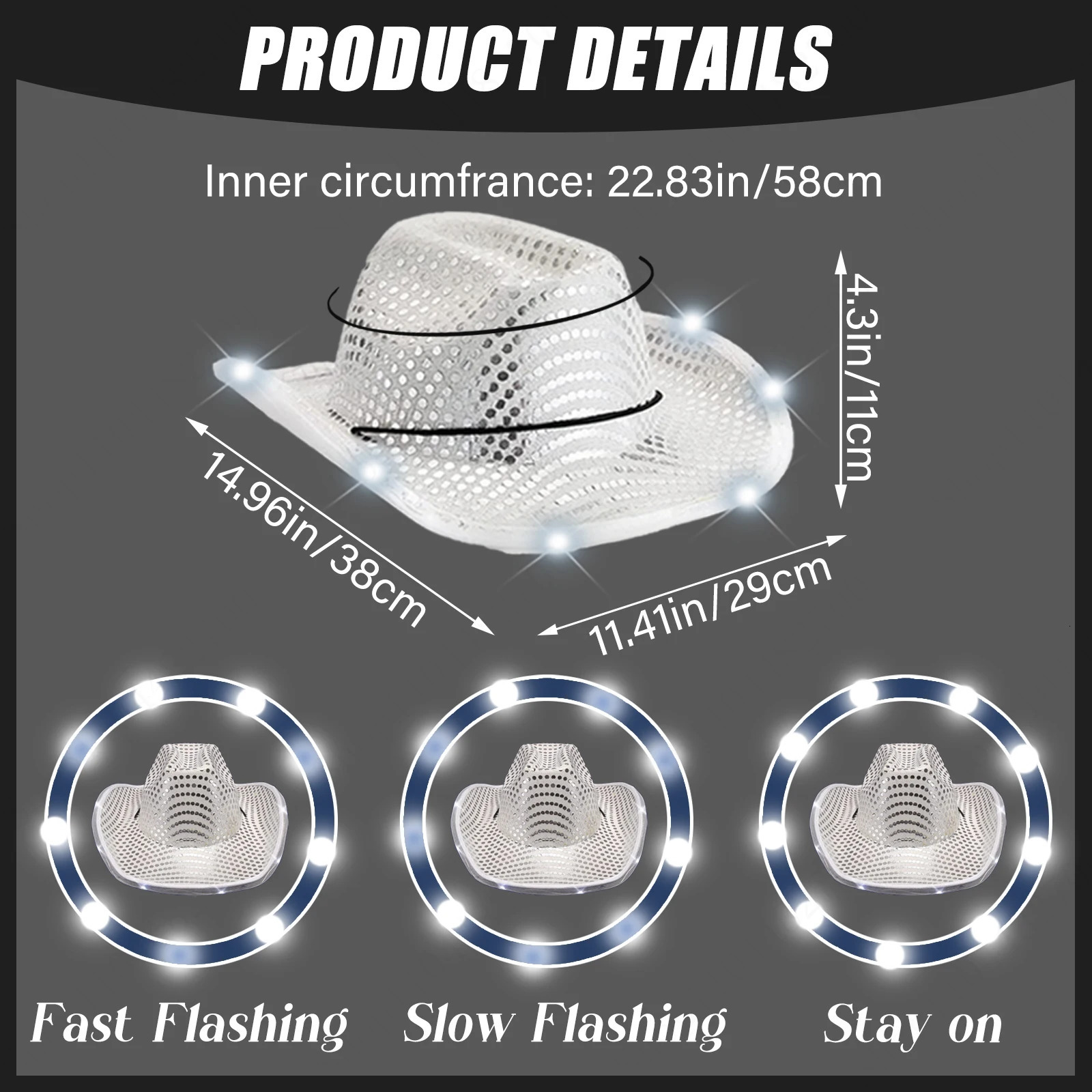 81624325680Pcs LED Cowboy Hats Bulk for Wedding Lighting up Party Hats Bachelorette Sequin Cowgirl Hat Flashing Disco Hats 251015