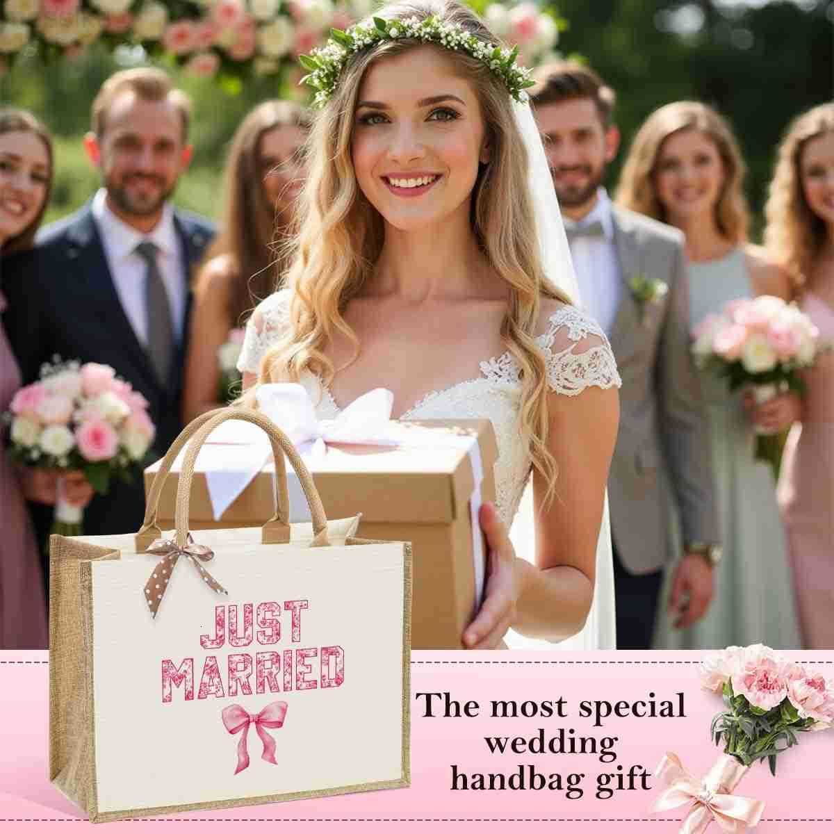 Bride Wedding Tote Bag Coquette Bow Tote Bag with Floral for Wedding Bachelorette Party Honeymoon Travel M251017