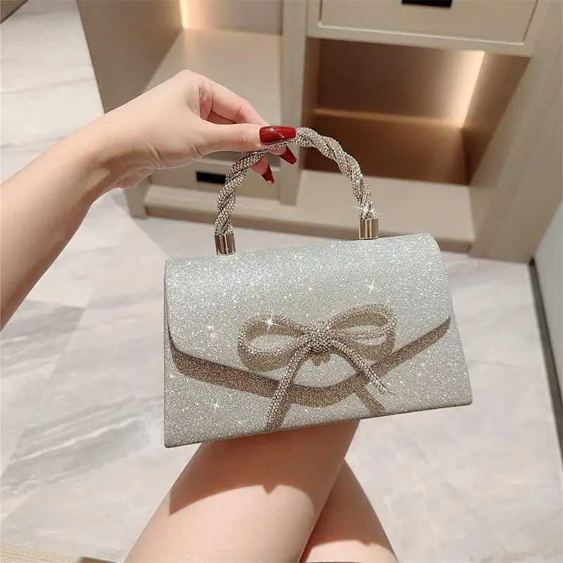 Rhinestone Evening Clutch Bag Glitter Bow Shoulder Purse Gold Silver Black Chain Crossbody Bag Luxury Women Handbag Party Z251017