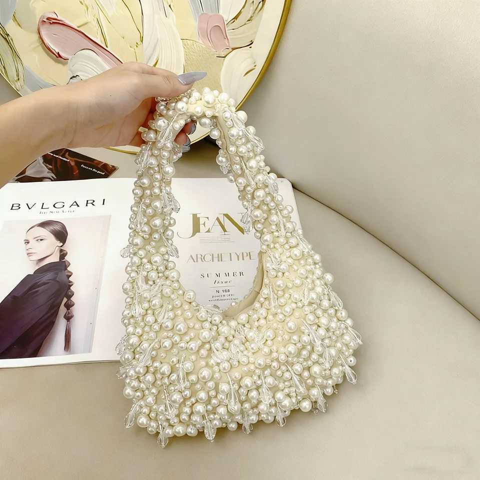 High Quality Pearl Beaded Handmade Women Handbag Fashion Evening Bag Wedding Party Clutch Purse Beads Beading Woven Shoulder Bag Z251017