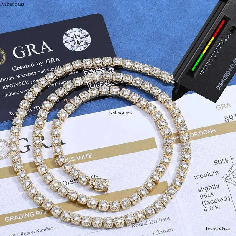 ESKEEM Sterling Sier 5mm Custom VVS Moissanite Dia Cluster Tennis Chain Necklace