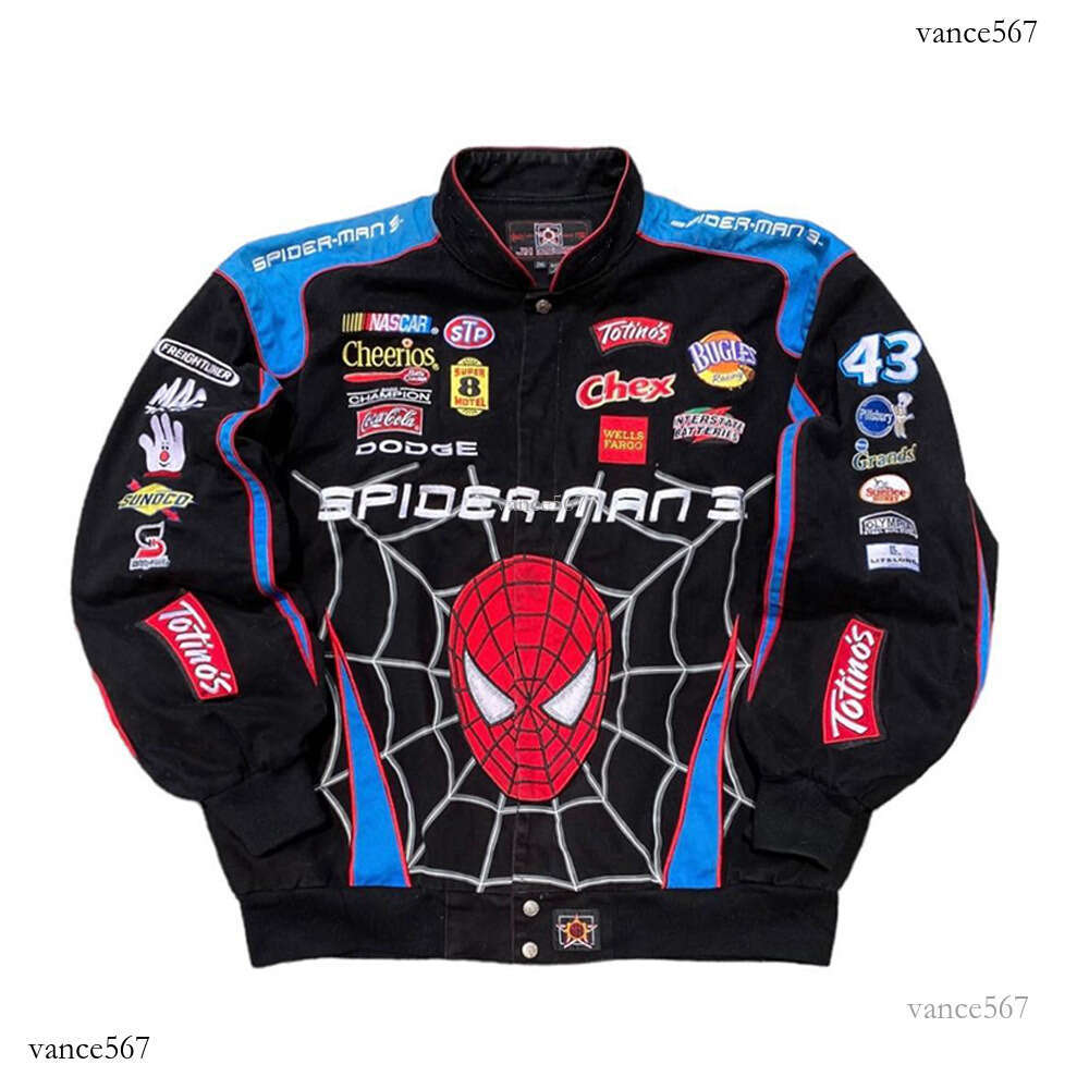 2023 Autumn Winter New European and American Cross-Border Jacket Amazon Sports Spider Print Casual Long Sleeve Motorcycle Style Coat