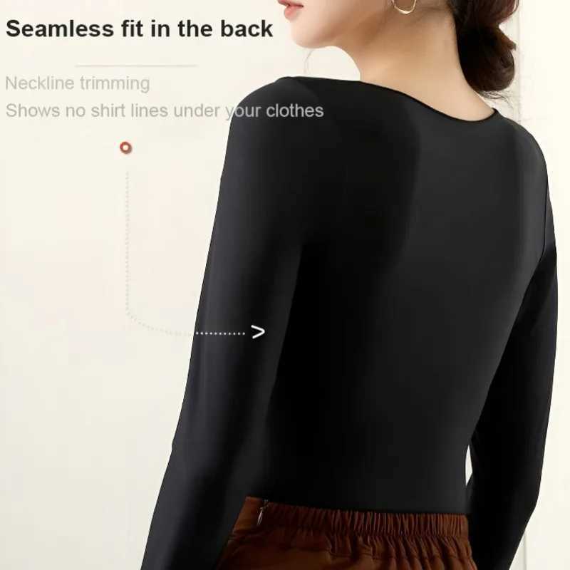 Womens Autumn and Winter Round Neck Seamless Elastic Thermal Underwear Comfortable Base Shirt T251018