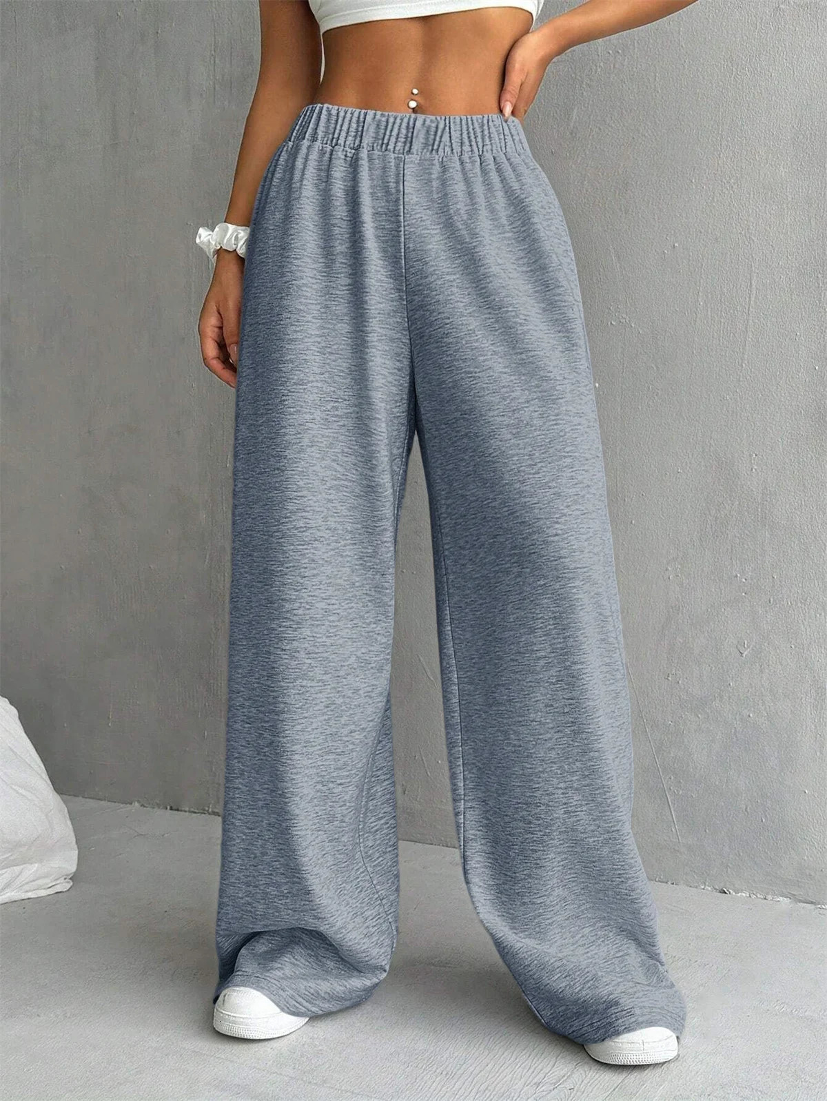 Fashion Elastic Waist Pant Solid Spring Autumn In Vintage Simple Casual Trousers Female Straight Wisd Leg Pants Street 251017