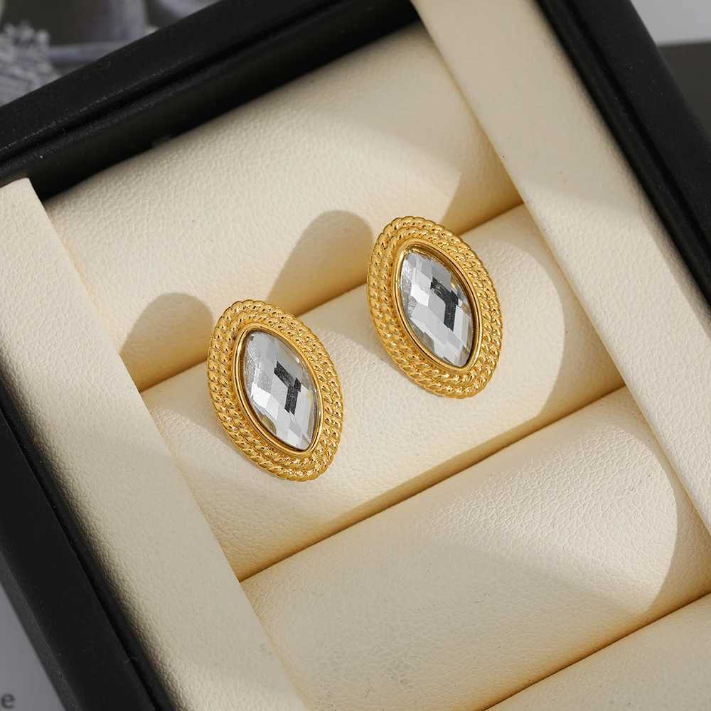 Geometric Crystal Womens Earrings Waterproof Low Allergy 18k Gold Plated Stainless Steel Elegant Geometric Womens Earrin Y251018
