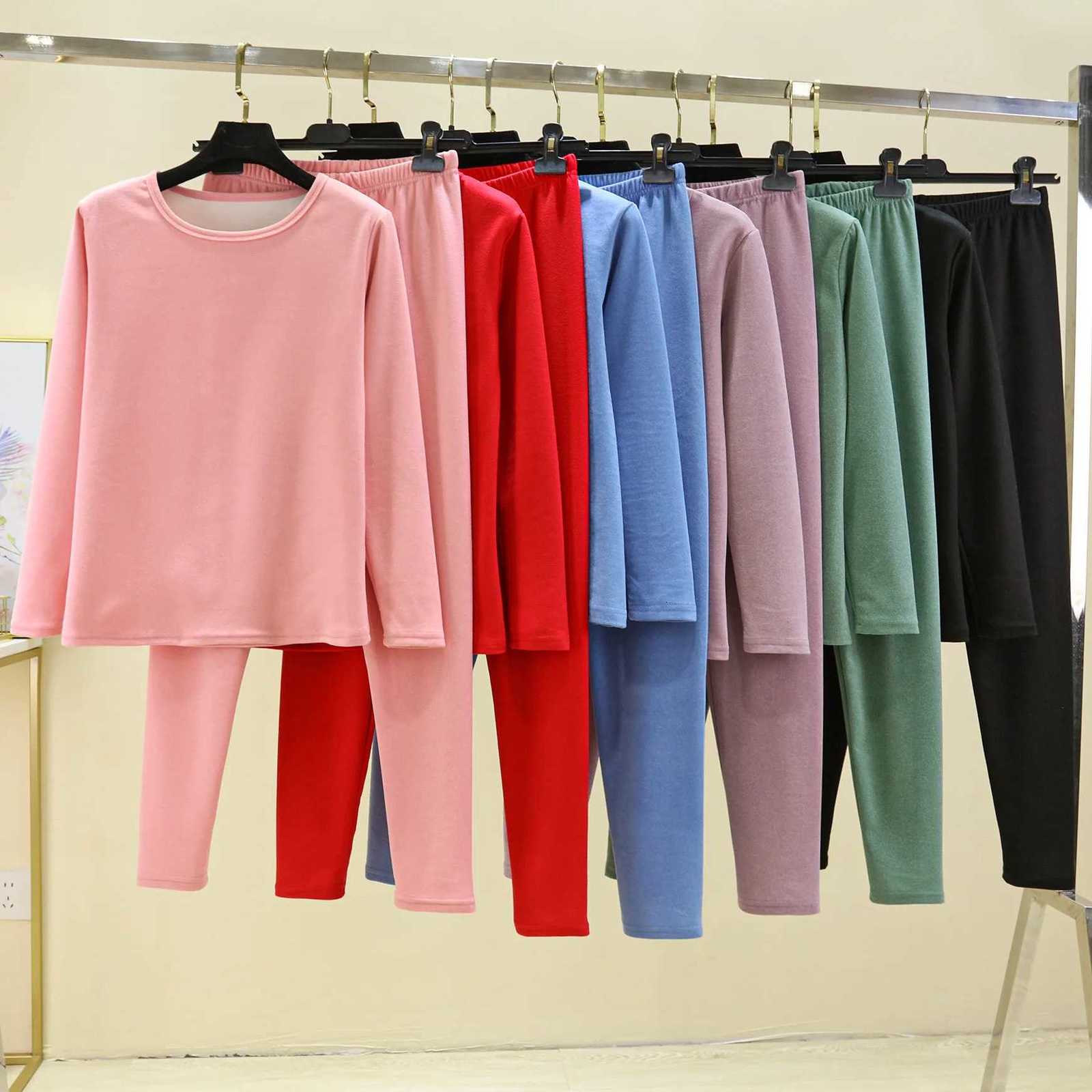 Derong velvet warm suit for women autumn and winter solid color new style brushed bottom autumn clothes autumn pants large size T251018