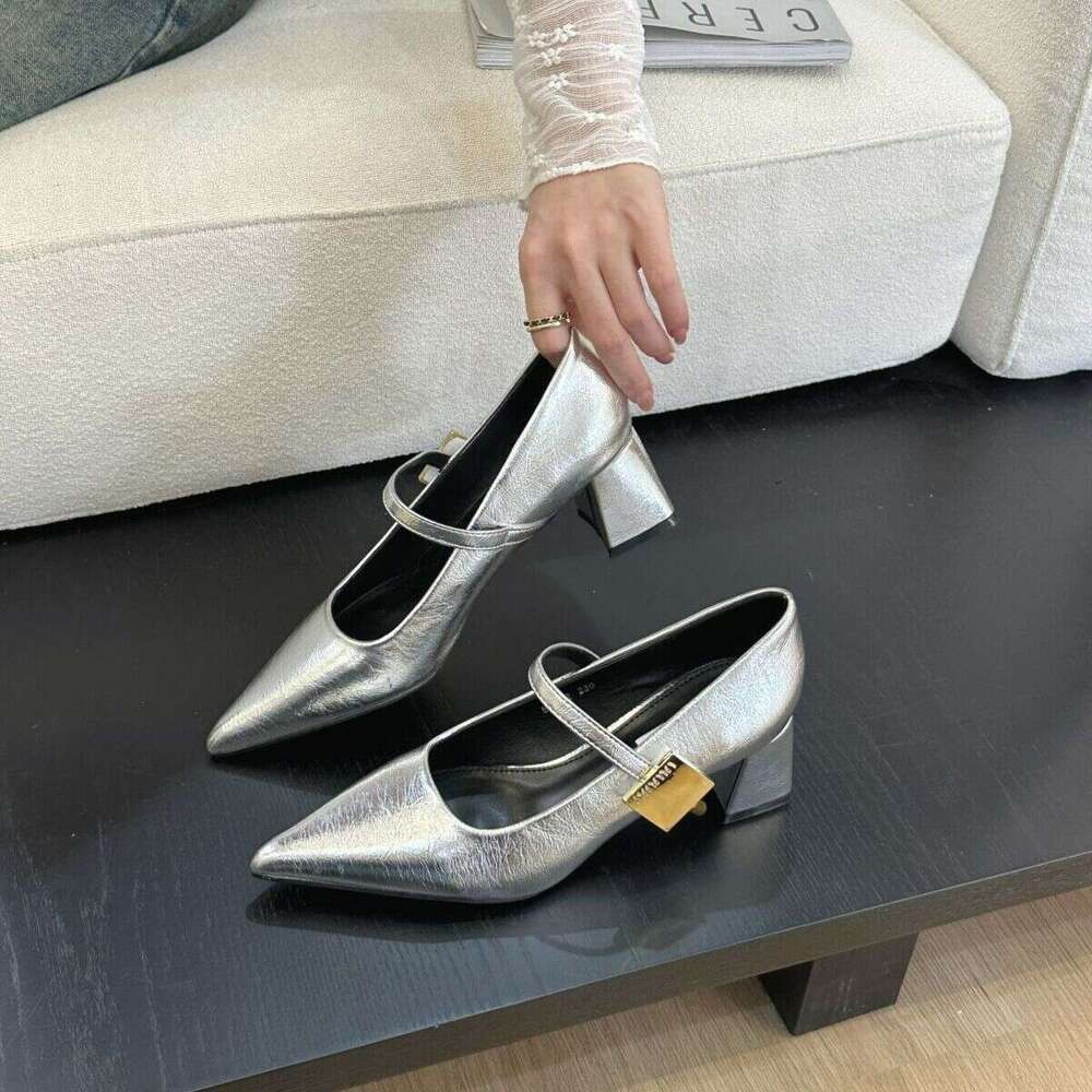 Chunky Heel French Pointed Toe Single for Women 2025 New Spring Summer Winter Mary Designer Shoe Jane Leather Shoes