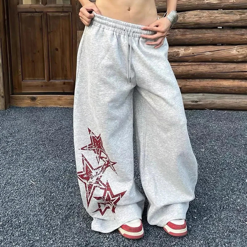 American Casual Lazy Sweatpants Women Hiphop Loose Jazz Cargo Pants Star Print Drawstring Wide Leg Trousers Harajuku Y2K 251017