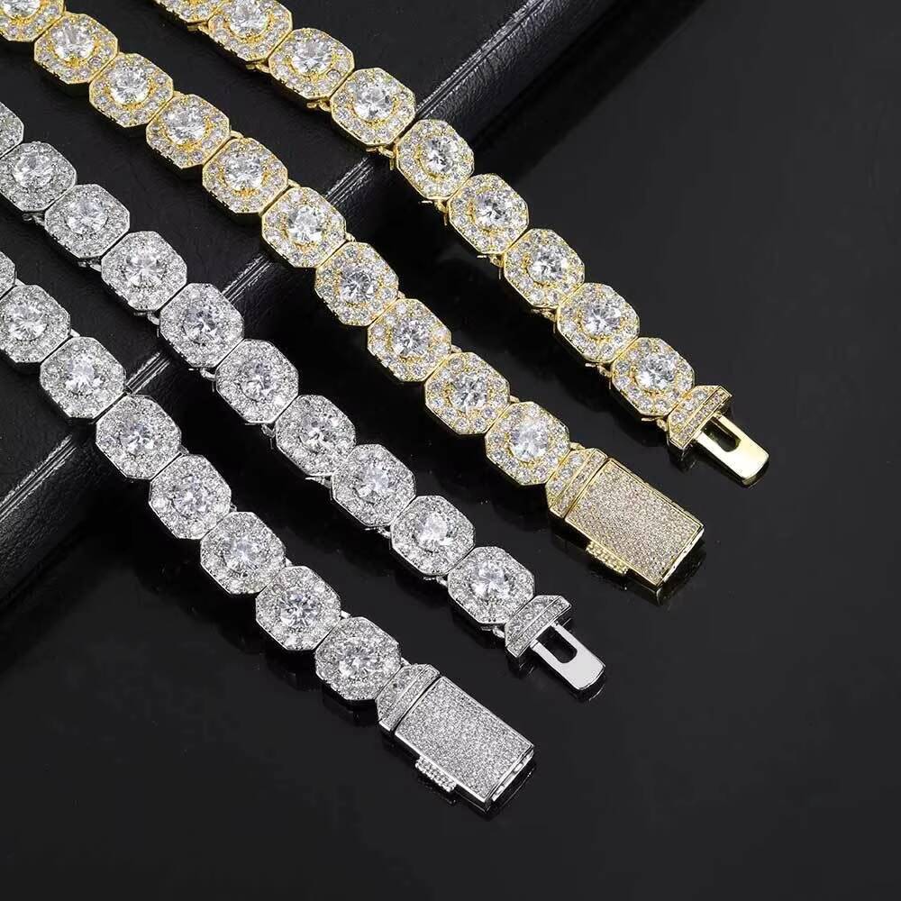 10mm12mm Moissanite Chain Hip Hop Jewelry Rock Sugar Chain Moissanite Necklace 925 Silver Chain