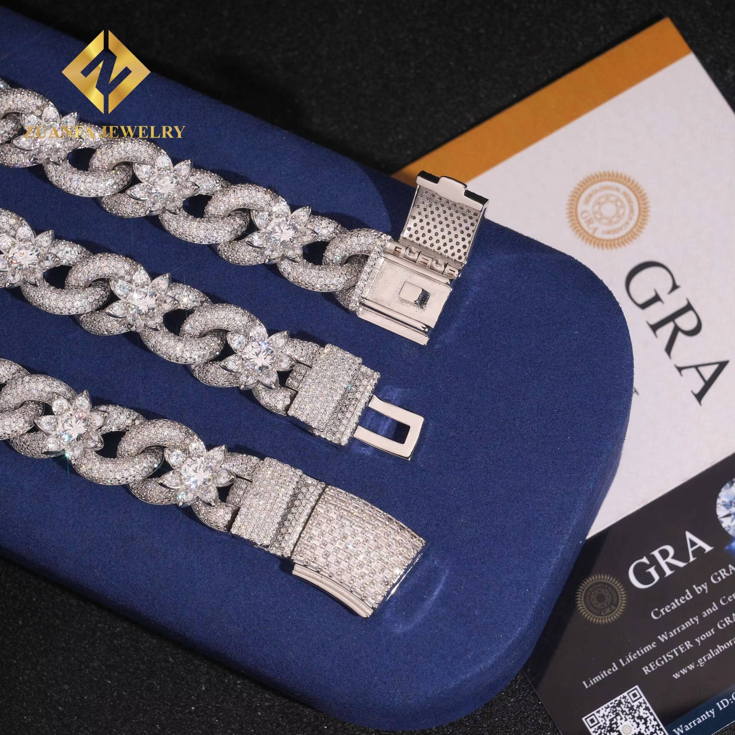 18mm Cuban Link Chain Infinity Flowers for Men Miami Necklace Iced Out Hip Hop Jewelry in 925 Silver Moissanite Diamond Mosaic