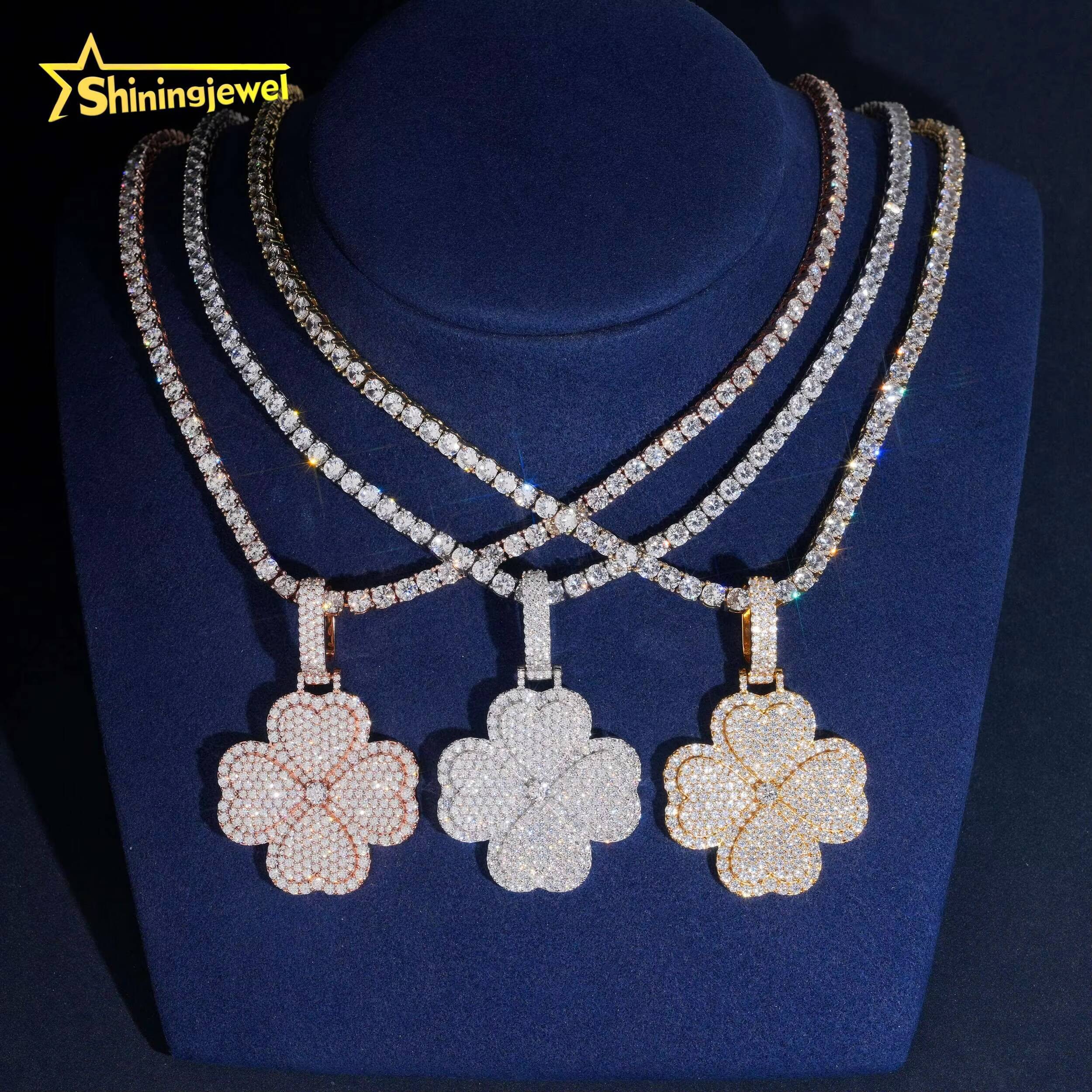 New Arrival VVS Moissanite Heart Pendant Jewelry Iced Out Diamond Hip Hop Moissanite Jewelry 925 Silver Clover Pendant Charm