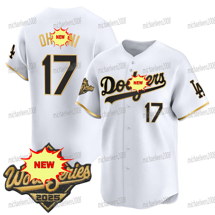 Dodgers 2025 World Series Gold Trim Jersey Shohei Ohtani Enrique Hernandez Freddie Freeman Mookie Betts Will Smith Yoshinobu Yamamoto Roki Sasaki Cust