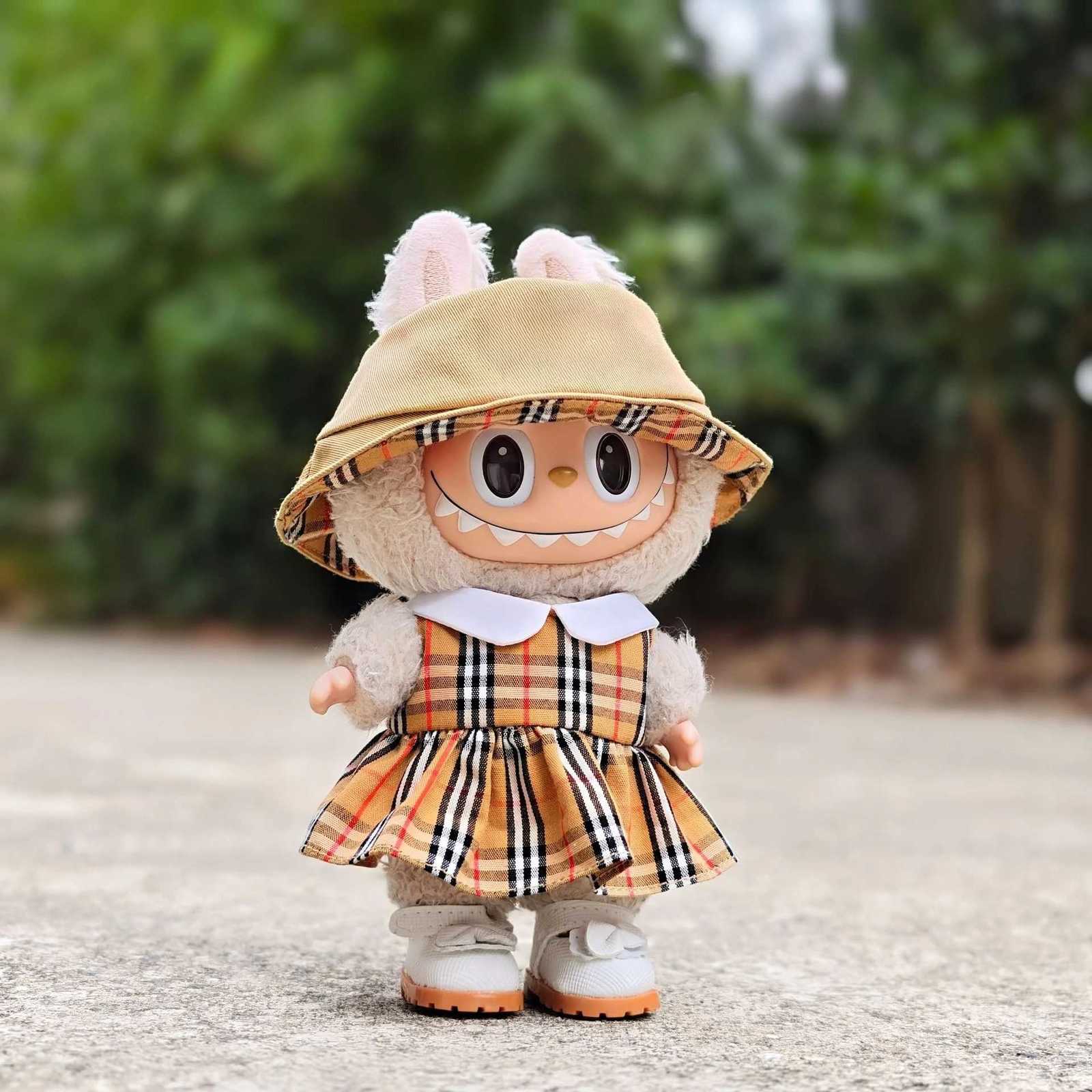 For 1517cm Labubu Doll Fashion Brown Checkered Clothes Skirt Hat Pants Set Labubu Clothing Dolls 30 Design Diy Toy AccessoriesT251018