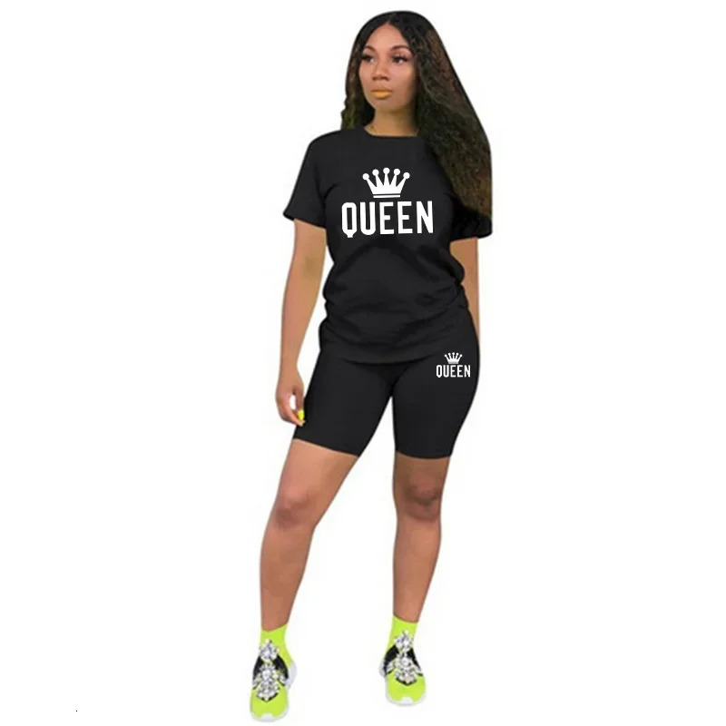 Summer Womens Tracksuit Queen Printing TShirtShorts 2 Piece Sets Fashion Casual Sportswear Clothing Jogging Short Suit 251018