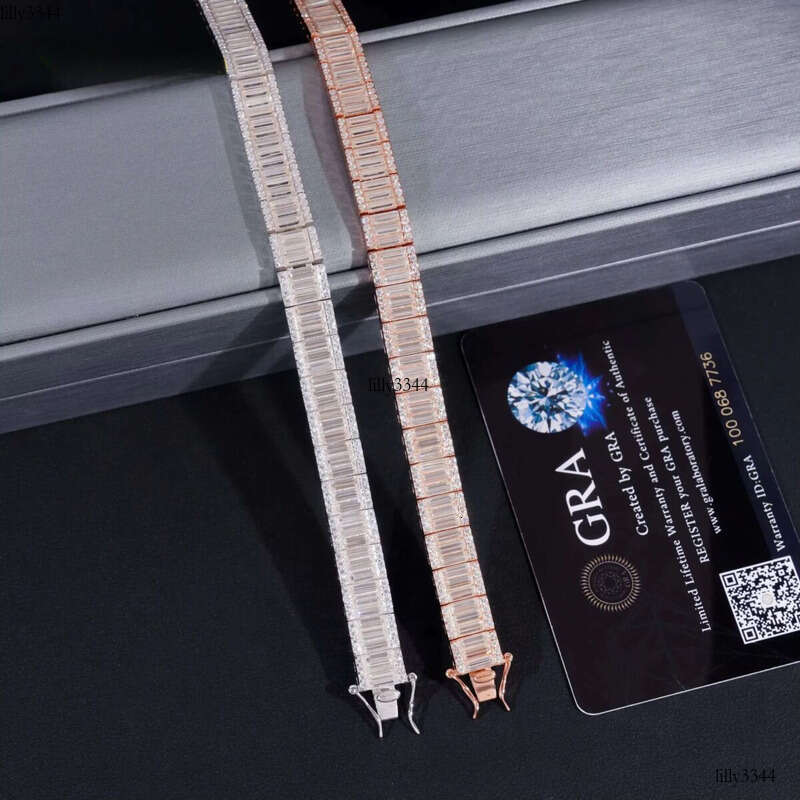 Hip Hop Style Sterling Sier 9mm Width Baguette Dia Moissanite Tennis Bracelet