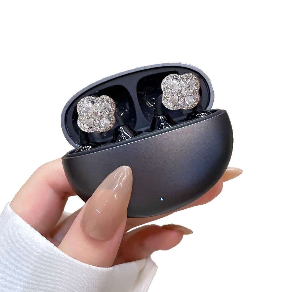 Sparkling Zircon Four-Leaf Clover Dia Buckle Decoration Bluetooth Earphone Accessories Detachable Ear Clip