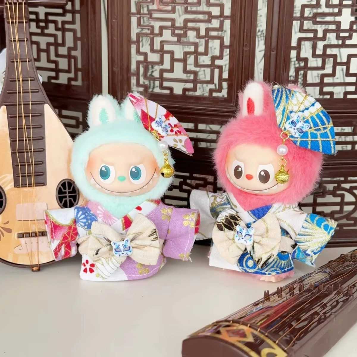 10cm Labubu Doll Clothes 40 Heart Code Series Cherry Blossom Kimono Mini 4th Gen Labubu Doll Outfit Set Labubu Doll ClothingT251018