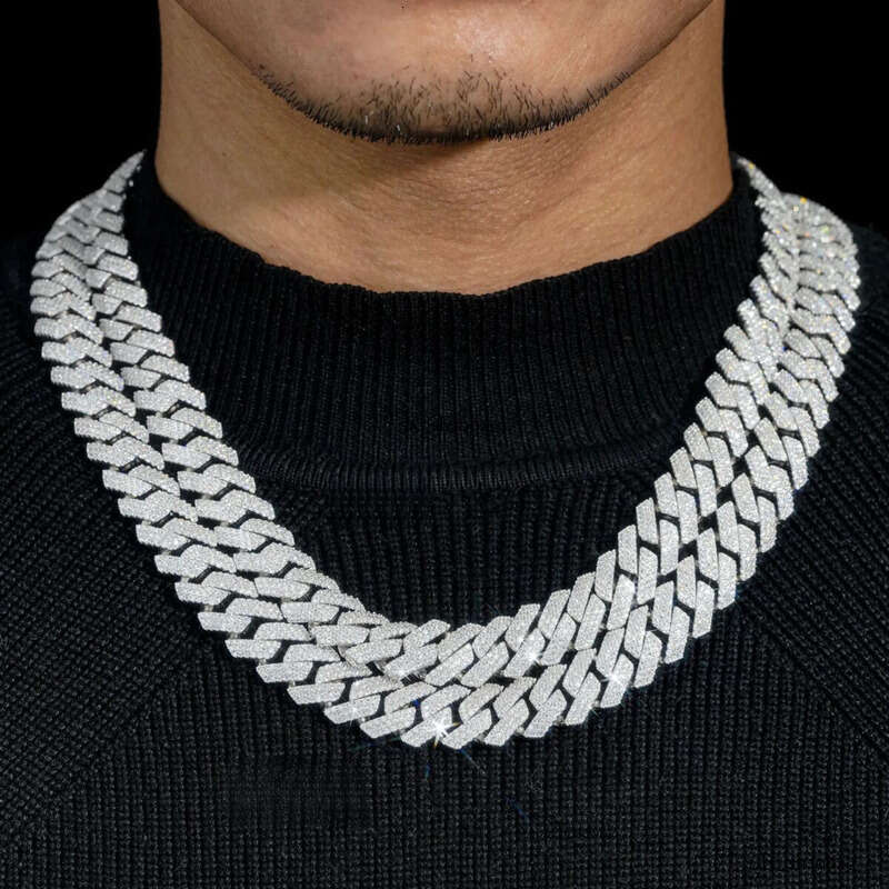 14mm 18-24inch Fine Jewelry Ice Out Flashing Mossanite Dia Necklace Sterg Sier VVS Moissanite k Cuban Chain Bracelet sets