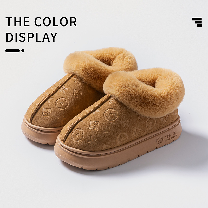 Designer slippers Home couple suede indoor anti slip home warm soft bottom with plush cotton mop for woman and men