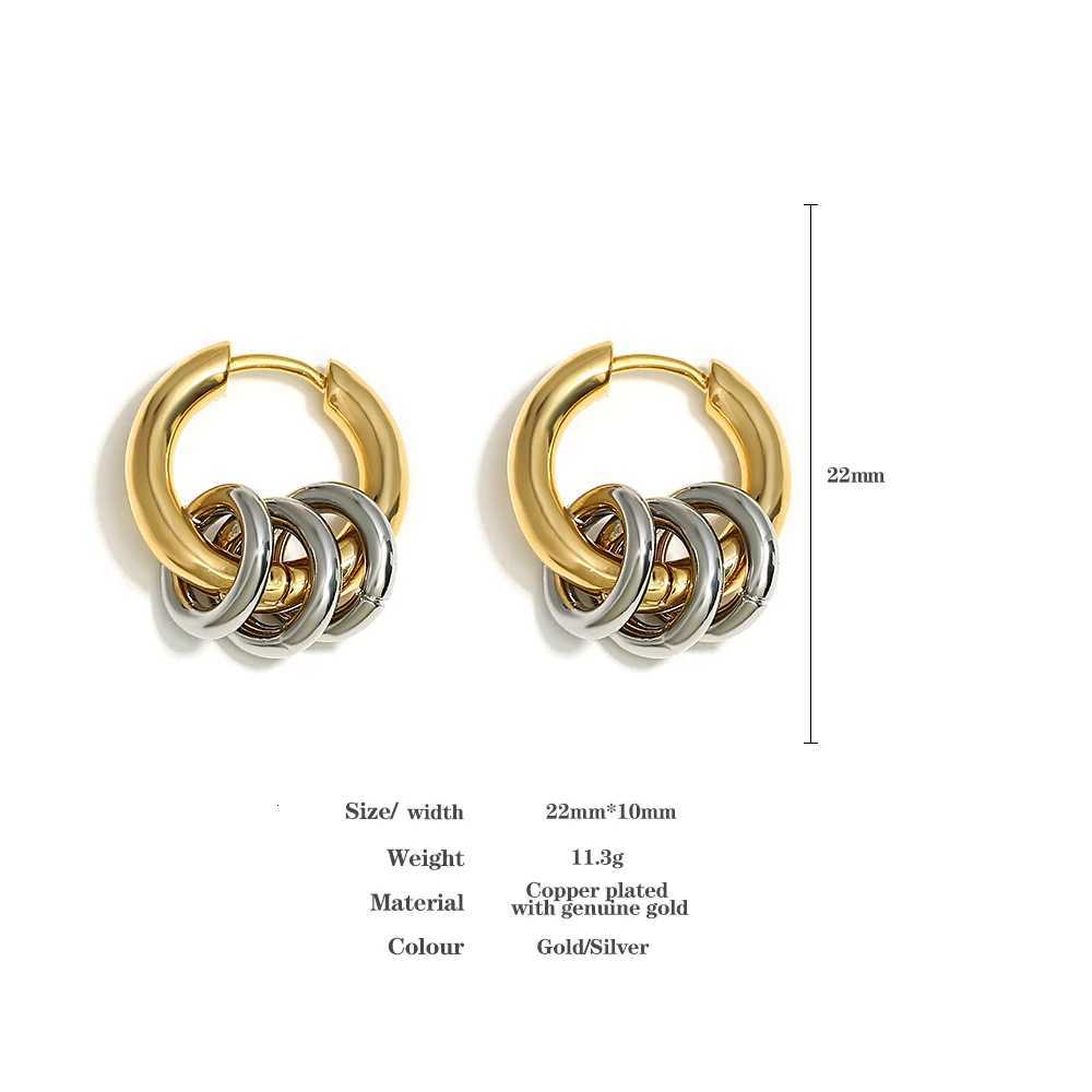 Greatera Two Tone Ring Huggie Earrings for Women Gold Plated Metal Geometric Round Circle Hoop Earrings Minimalist Jewelry Y251018