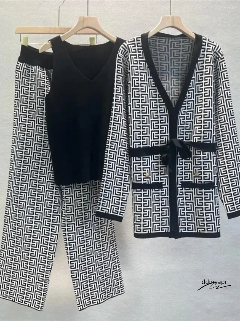 Women's 3-Piece ddmyApr Knitted Tracksuit Set: Warm Winter Outfit With Jacket, Sweater, Top, And Pants