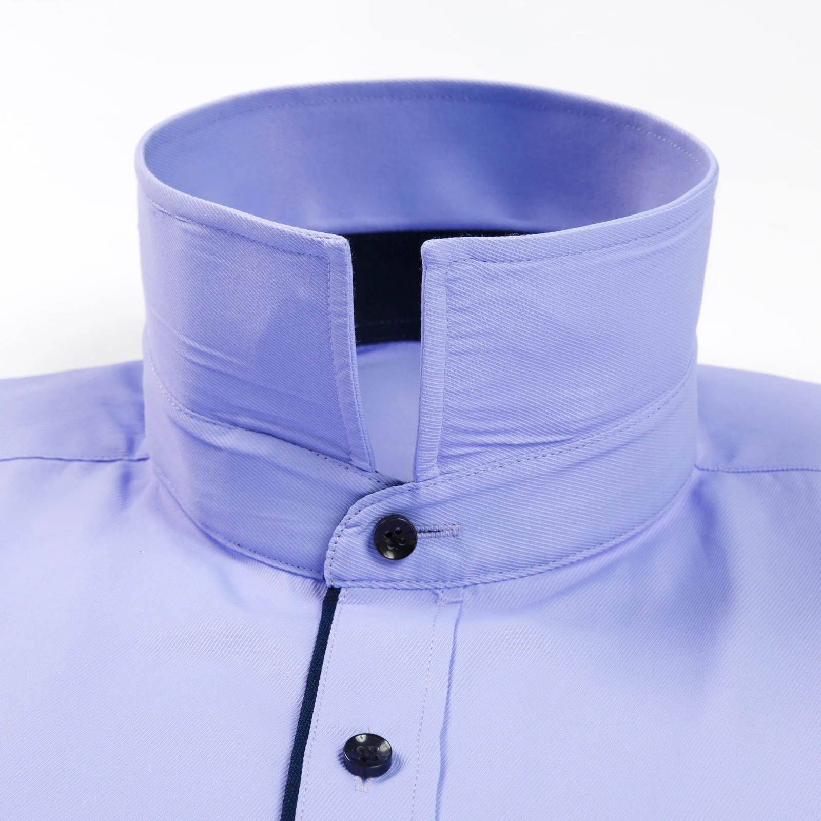 Mens Classic Contrast Stitching Front Placket Dress Shirts SemiFormal Long Sleeve Regularfit Social Business Office Shirt 251016 - view 4