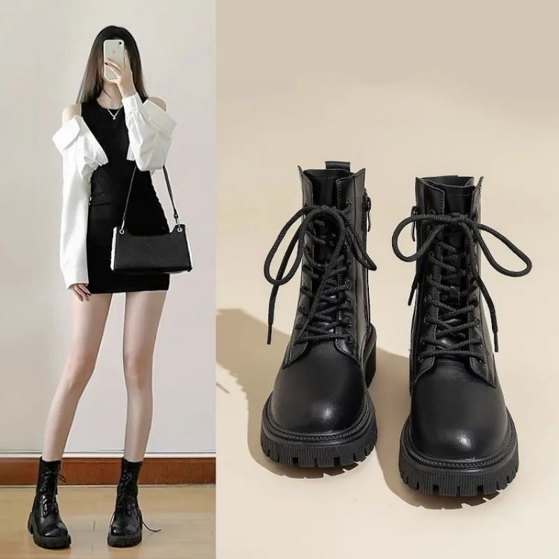Free shipping designer Boots Martin boots women 2025 spring autumn new versatile thick soled midsole with skirt short boots