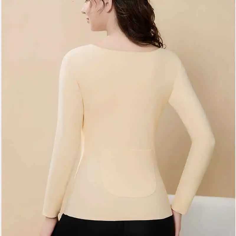 Autumn Winter De Rong No Trace Underwear Women Pockets Thick Velvet TShirts Warm Long Sleeve T Shirt Tees Ladies T251018